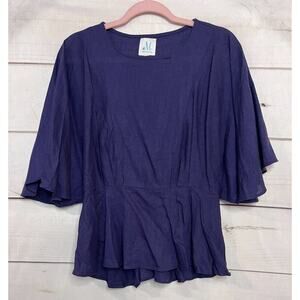 Shopthemint Navy Blue Linen Top Size SM Solid Short Sleeve EUC